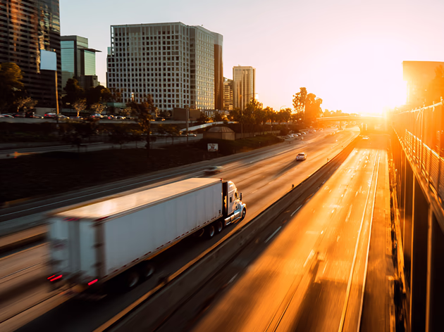 Truck driving down the highway